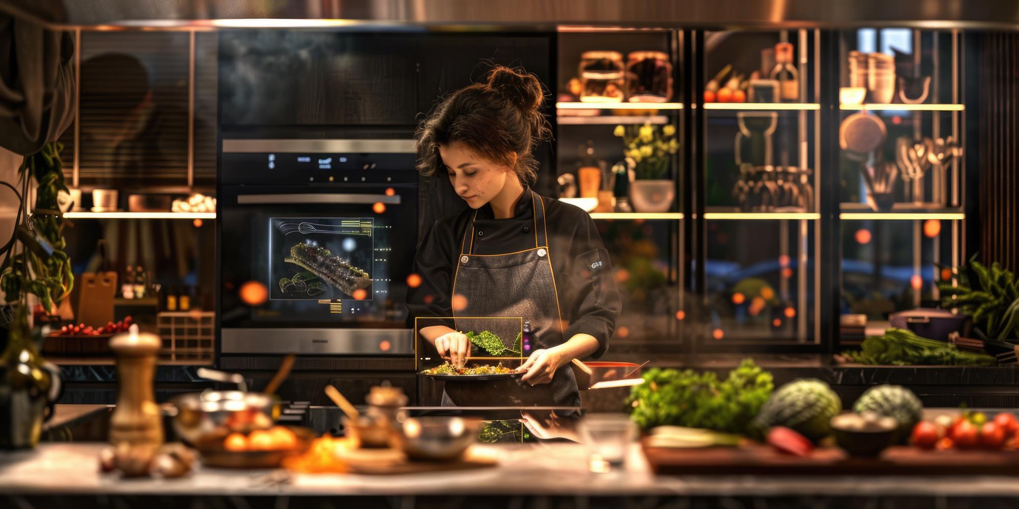 Indoor atelier kitchen with chef